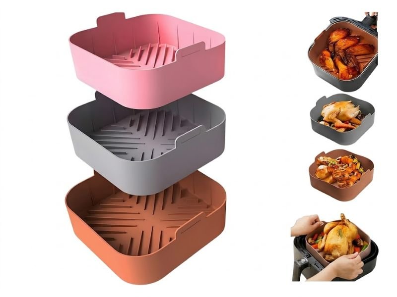 cesto de silicone para air fryer facilitando preparo de alimentos