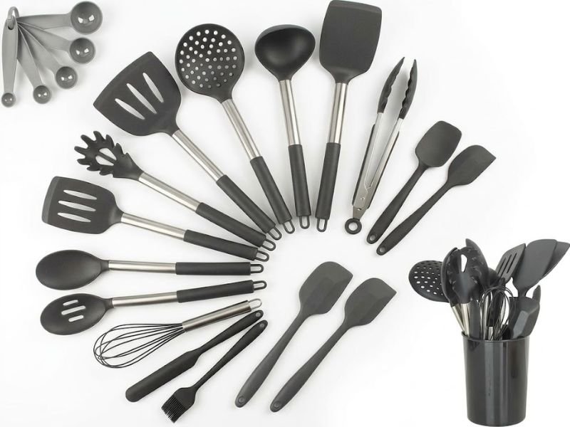utensílios de silicone com cabo de inox resistentes para uso diário