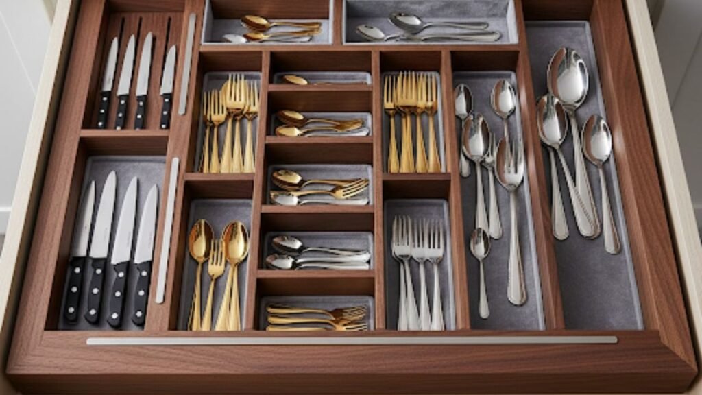 melhor porta-talheres organizando talheres dentro da gaveta de cozinha