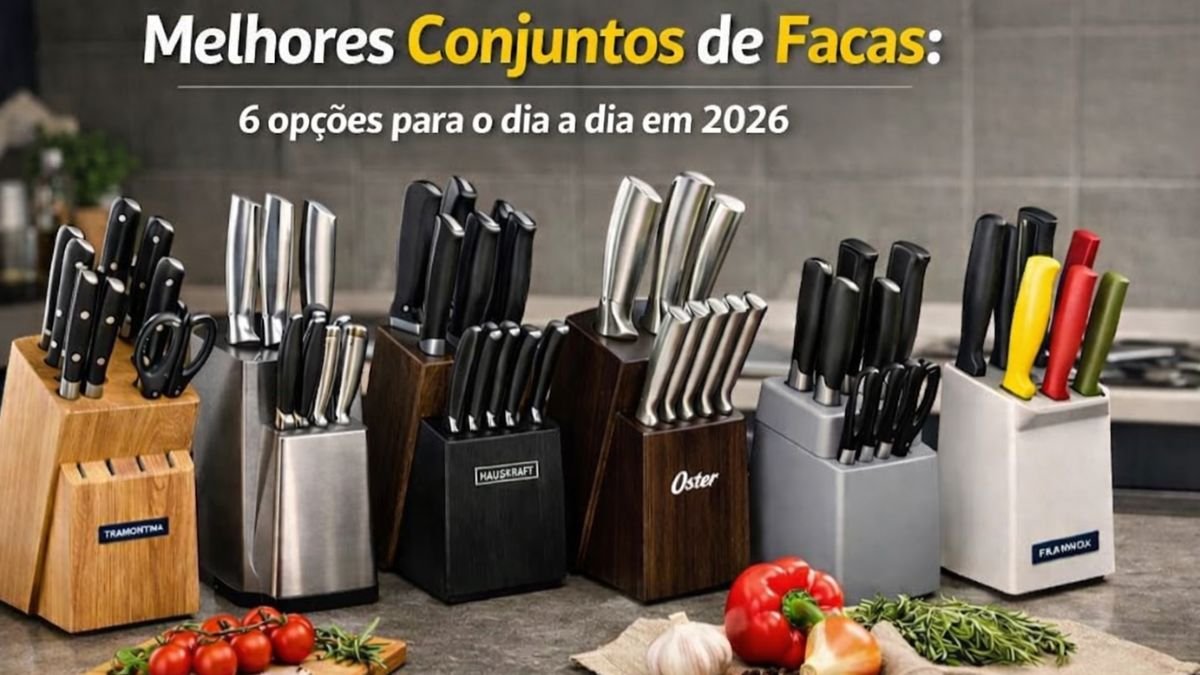 melhores conjuntos de facas 2026 organizados em bancada de cozinha moderna