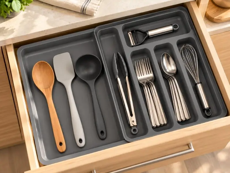 Organizador extensível Casa Primo para organizar utensílios na gaveta da cozinha