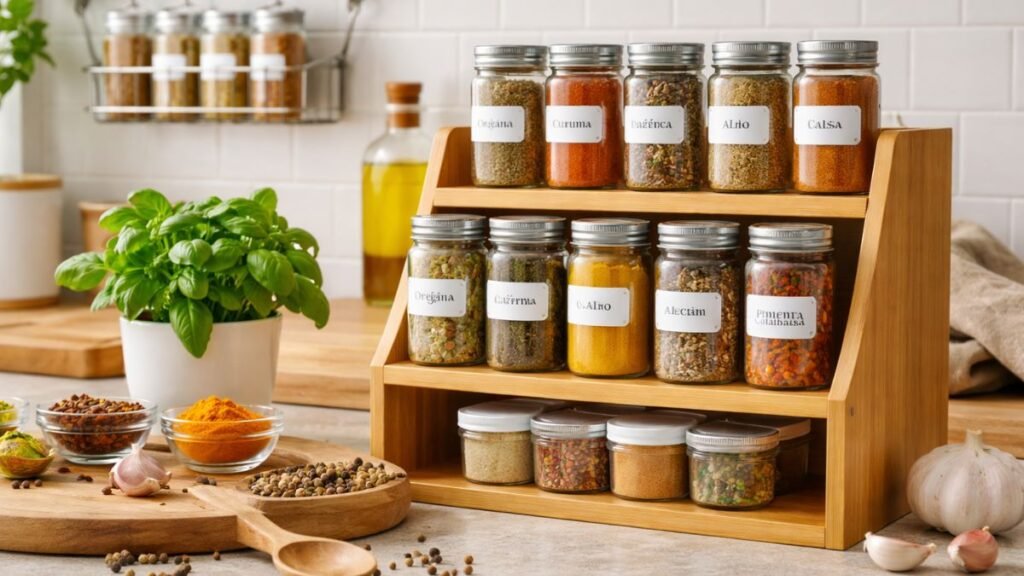 como organizar temperos na cozinha com organizador de temperos