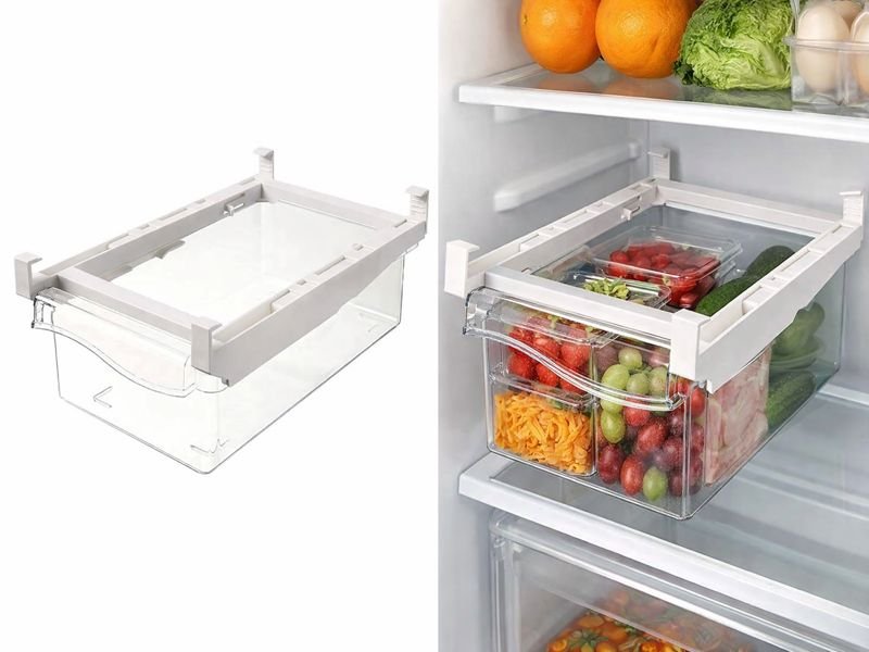 gaveta organizadora para geladeira criando compartimentos extras