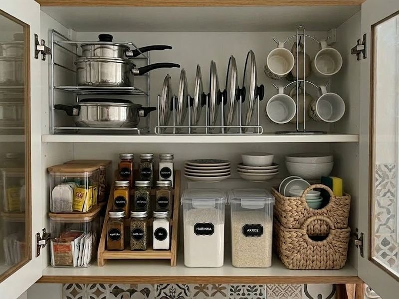ideias de como organizar armário de cozinha pequeno