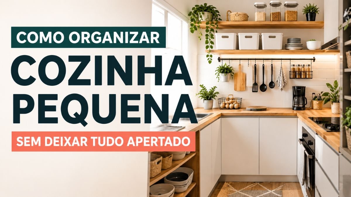 como organizar cozinha pequena com armários organizados e bancada livre
