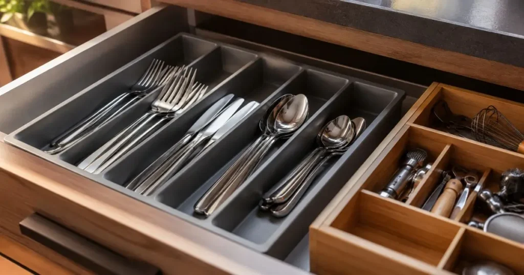 como organizar talheres em cozinha pequena com divisórias organizadoras