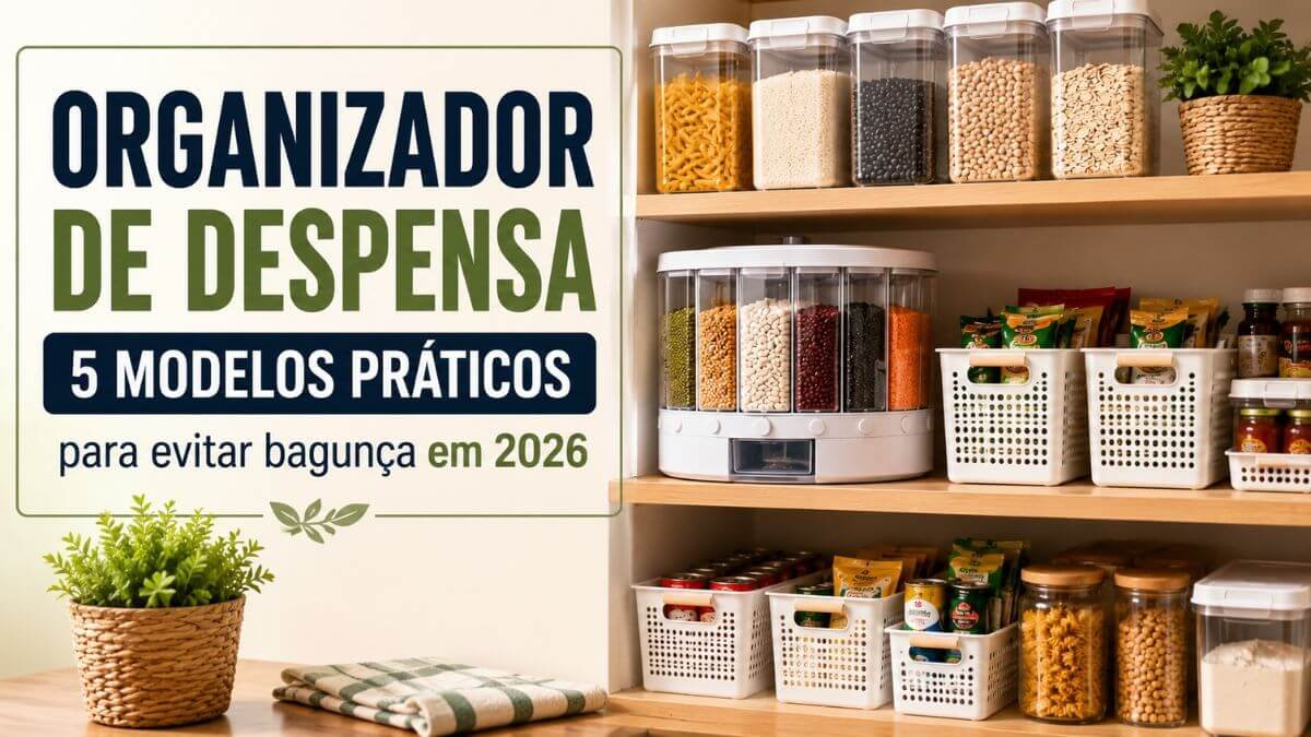 organizador de despensa com potes e alimentos organizados de forma prática