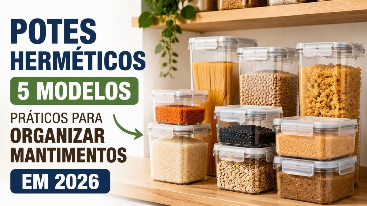 cozinha organizada com potes herméticos e dispenser de grãos