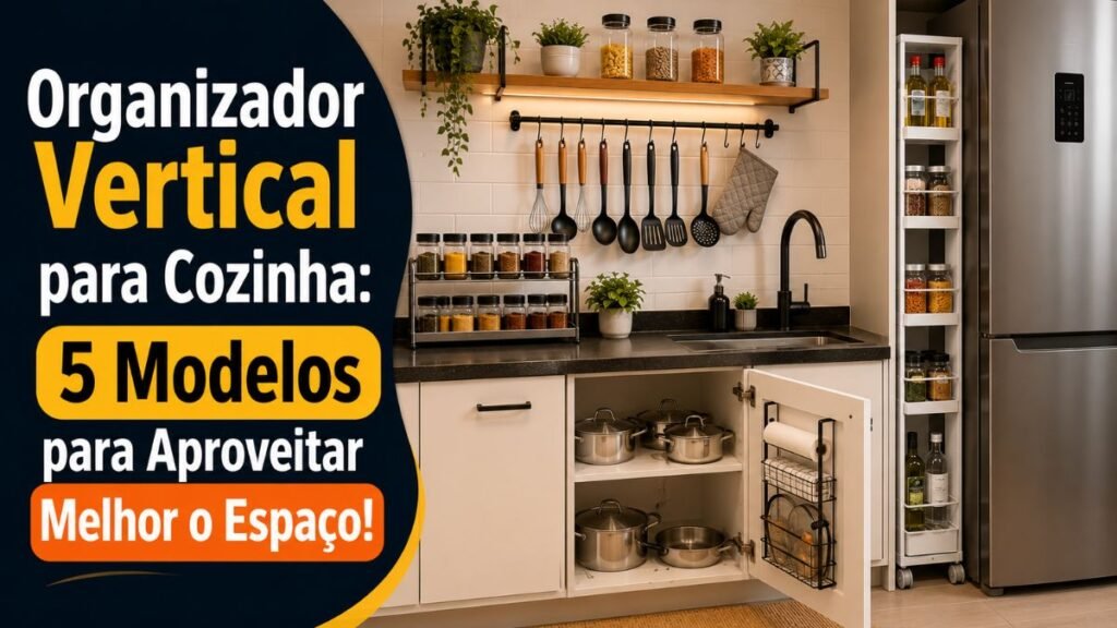 Organizador vertical para cozinha com torre slim, suporte de parede, prateleira suspensa e organizador para porta de armário