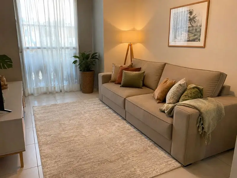 Sala simples, organizada e aconchegante com decoração econômica