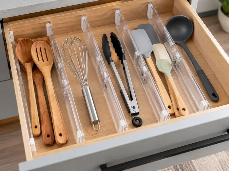 Vtopmart com divisórias ajustáveis para organizar utensílios na gaveta da cozinha